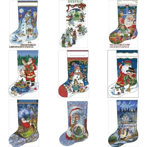 Christmas socks patterns counted 11CT 14CT 18CT DIY Cross Stitch Sets wholesale Cross-stitch Kits Embroidery Needlework