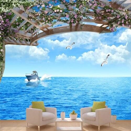 Beibehang Custom wallpaper mural stereo background wall modern minimalist seaside scenery sail windy seagull bird 3d wallpaper