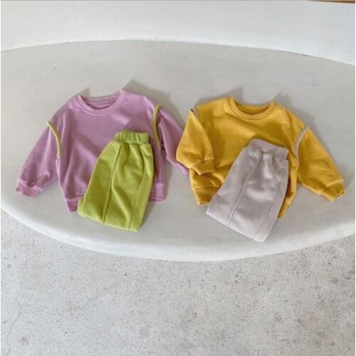 2021 New Boys Girls 2 Pcs Set Sweatshirt+Long Patns Cotton Autumn Fashion Babys Suits 0-3 years XY432