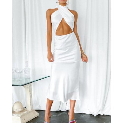 Backless Hollow Summer Dress Fashion Women Black Color Sleeveless Wrapped Party Slimming Neck-Hanging Pleated Long Dress