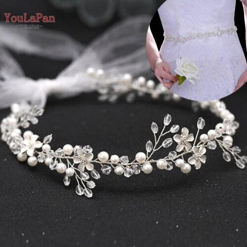 TOPQUEEN SH347 Women Dress Belt Skinny Bridal Belt Pearl Beaded Belt Crystal Wedding Belt Floral Bridesmaid Belts for Dresses