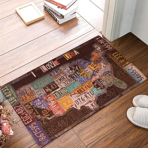 License Plate United States Map Doormat Kitchen Living Room Floor Rug Bathroom Non-slip Foot Mat Entrance Hall Welcome Carpet