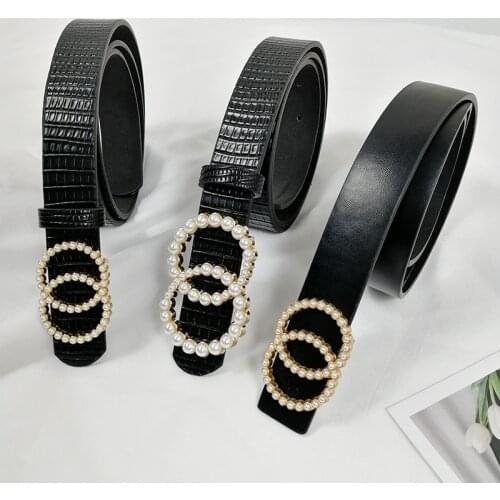 Luxury brand belts for women 2020 new style G ceinture femme black leather pearl belt strass waistband ladies dress strap