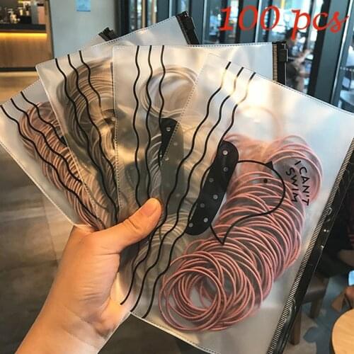 Ruoshui 100pcs Girls Nylon Hair Ties Rubber Bands for Woman Ponytail Holder Scrunchies Hair Band Hair Accessories Rope Gum Tiara