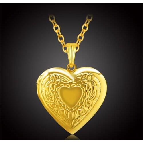 Romantic heart locket necklace women gold color jewelry flower floating charm photo love necklaces pendants Valentines Gift