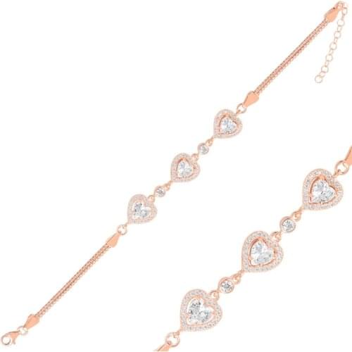 Silver 925 Sterling Heart Zircon Stone Cube Chain