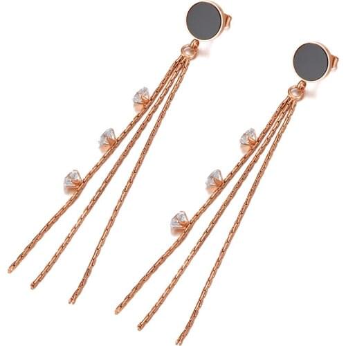 Fashion 316L Stainless Steel Acrylic Tassel Earrings For Women Bohemia CZ Crystal Party Dangle Earrings Jewelry E20067