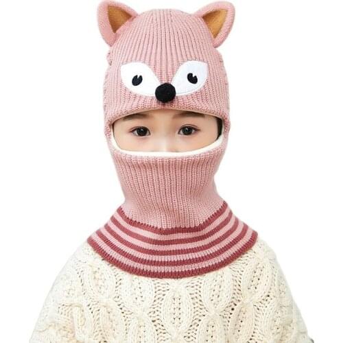 Doitbest 2 to 6 years Boy girl Beanie Protect neck Handmade fox Windproof face Winter Child knit hat kids girls Earflap Caps