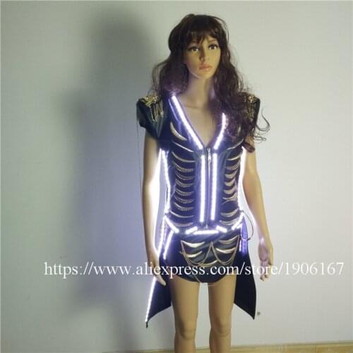 Led Luminous Sexy Women Ballroom Costume LED DJ Nightclub Party Evening Lady Dress Clothes For Dancing Stage Show Bar Props