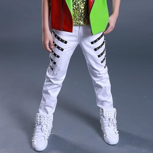 2019 Jazz Dance Costumes Streetdance Pants Kids Modern Boys Clothes Studded Trousers Children Stage Performance Wear DNV11053