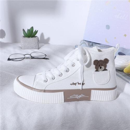 Womens Sneakers Kawaii Shoes Sports Vulcanized High Top Flats Casual Fashion Bear Spring Cute Harajuku Running Dropshipping