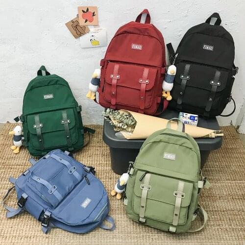 Female Fashion Book Bag Buckle Ladies Luxury Women Waterproof Nylon Backpack Student Cute School Bag Kawaii Girl Backpack