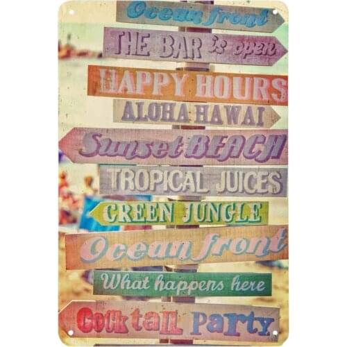 Beach Bar Tin Sign Retro Signpost with Colorful Wooden on The Beach in Sunshine Vintage Metal Tin Signs for Men Women