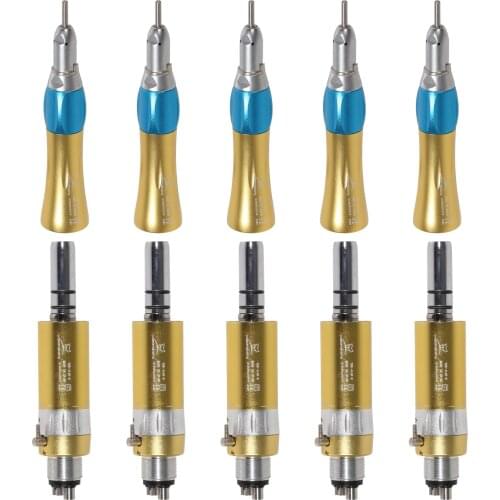 1-5Pcs Gold Dental Slow Speed Handpieces Straight Nosecone & 4-Hole Air Motor Yabangbang