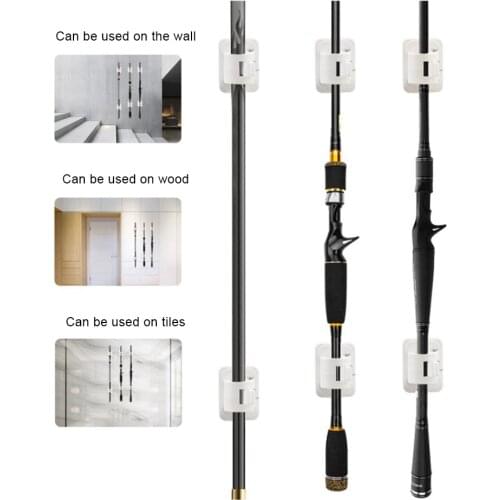 2pcs Wall Mounted Fishing Rod Racks Storage Clips Clamps Fishing Rod Holder Rack Organizer for Walls Wooden Boards Ceramic Tiles