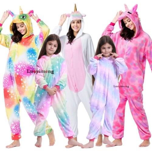 2019 Kigurumi Adults Animal Unicorn Pajamas Cartoon Women Girls Winter Unisex Flannel Stitch Sleepers Pijama Unicornio Sleepwear