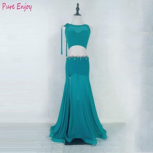 2020 Women Cheap Class Wear Off-shoulder Top and Skirt Side Slit Belly Dance Costume Set for Girls (with shorts)