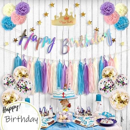 37Pcs The Little Mermaid Theme Party Decoration Happy Birthday Combo Set The Little Mermaid Digital Balloon Decoration Blue Ocea