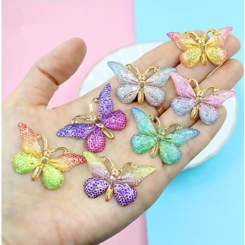 5Pcs Resin Colorful Butterflies 38x23mm flatback Charm For DIY Hair Bow Scrapbooking Decoration Craft Charm