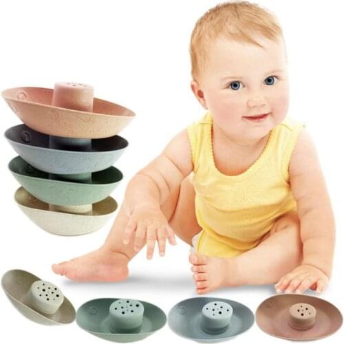 6 PCS Baby Stacking Cup Bath Toys Octopus Sailboat Children Toys Stacking Ring Tower Toys Early Educational Toy Floating Toys