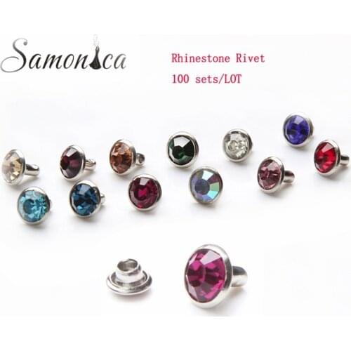 Free Shipping -100 Set 8mm Crystal Rhinestones Metal Base Rivets Studs,Decoration Findings For Clothing Crafting,Leather