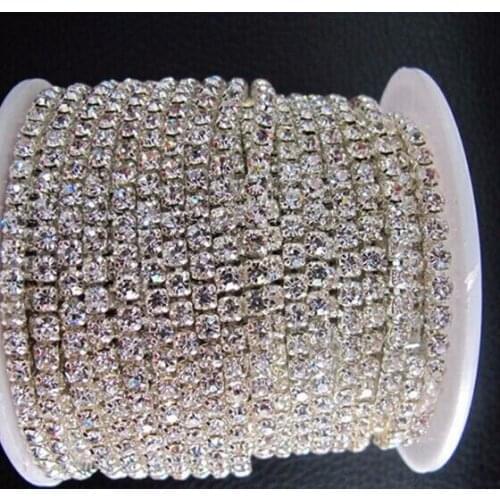 Free shipping !!! SS16 4mm crystal rhinestone + silver chain for wedding dress 10 yards each roll