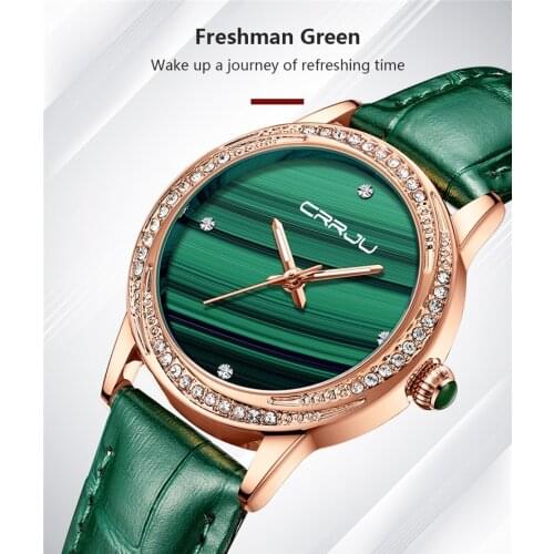New CRRJU Arrival China Watches Women Wrist Luxury Genuine Leather Band Analog Display Simple casual Diamond Watches For Women