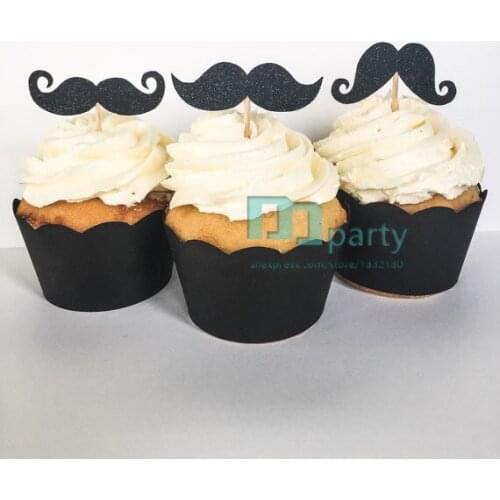 Black Glitter Mustache Cupcake Toppers Little Mr Birthday Boy Baby Shower Gender Reveal Food Pick