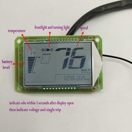 Speedometer electric bike scooter LCD display 48v60v72v with speed battery level indicator turning signal white blue background