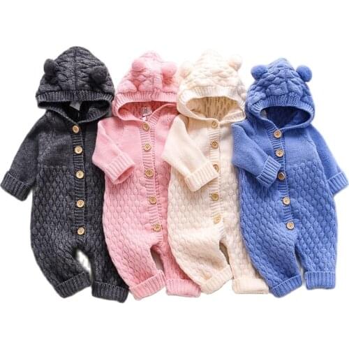 Spring Autumn Baby Knitted One-Piece Garment Open Button Knitted Solid Color Romper Newborn Boys Jumpsuits Toddler Girls Clothes