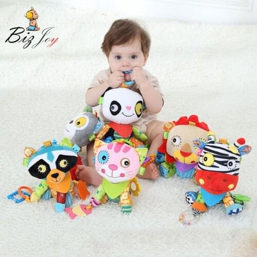 Baby Appease Doll Toy Teether Ring Bell Animal Cartoon Infant Crib Stroller hanging Plush Bed Soft Cute Education Rattles