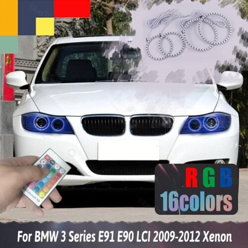 For BMW 3 Series E91 E90 LCI 2009-2012 Xenon Daytime Running Light DRL Angel Eyes LED RGB Multi-color Headlight Halo Ring Kit
