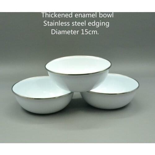 Enamel bowl, enamel small soup pot. Stainless steel edging retro tableware. 10 pieces / 1 package