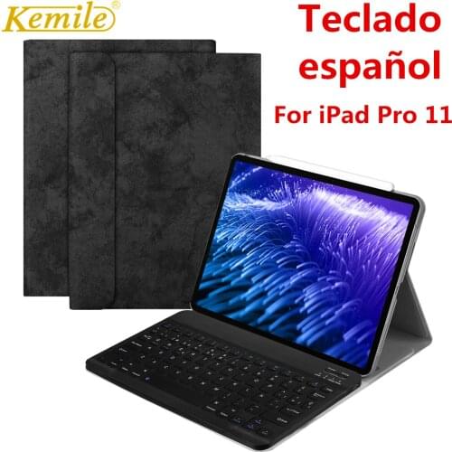 Spanish keyboard For iPad Pro 11 Case Bluetooth Keyboard slim smart Leather Cover For iPad Pro 11 2018 case Spanish Keyboard