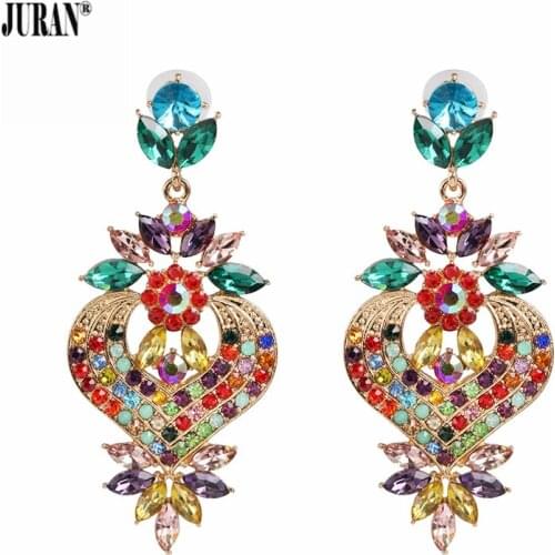 JURAN New Colorful Crystal Drop Earrings Women Charm Big Pendant Dangle Earrings Luxury Bridal Statement Jewelry Bijoux