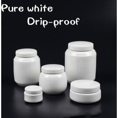 Ceramic pure white carmine foundation cosmetic emulsion box ointment powder multi purpose porcelain pot sealed without leakage