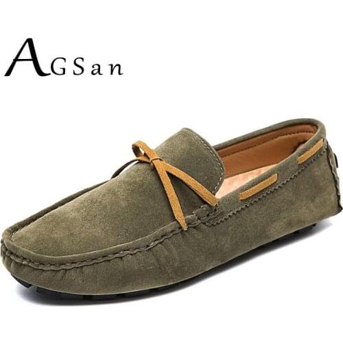 Classic Suede Leather Loafers Men Slip On Driving Shoes Army Green Mens Flats Plus Size 48 47 Moccasins Casual Office Shoes Male