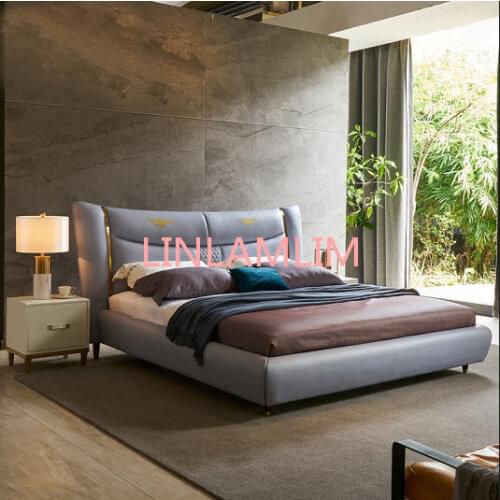 Real Genuine cow leather bed Soft Beds Bedroom camas lit muebles de dormitorio yatak mobilya quarto unique designer furniture