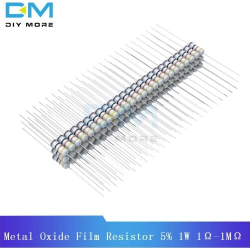 100PCS Diymore Metal Oxide Film Resistor 5% 1W 1R-1M Resistance Ohm +5% -5% Diy Electronic 1K 2.2K 4.7K 5.1K 6.8K 10K 15K 22K