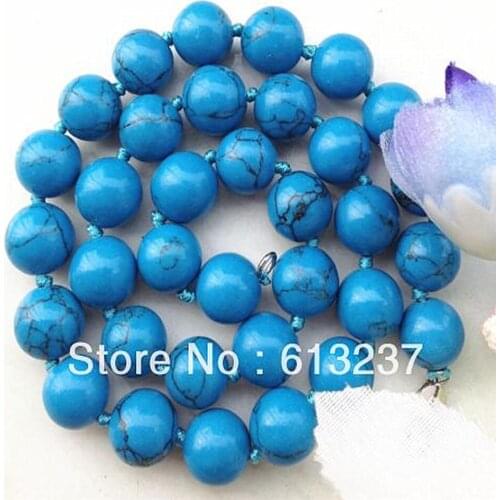 Fashion tempting 10mm beautiful blue turkey calaite stone diy necklace 18'' MY4726