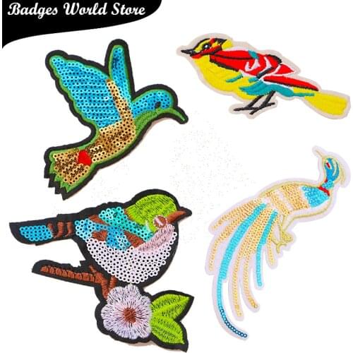 Animal Decorative Sequins Patch Cute Bird icon Embroidered Applique Patches For DIY Iron on Badges Stickers on the clothes