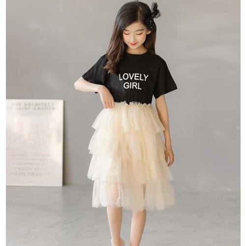 10 12 years Girls Short Sleeve Cake Mesh Dress 2021 New Korean Style Summer Princess Teen Girls Clothes