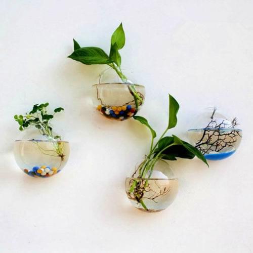 1pc Wall Hanging Flower Vase Pot Glass Ball Terrarium Fish Tank Aquarium Container Vases Home Decor Room Balcony Decoration