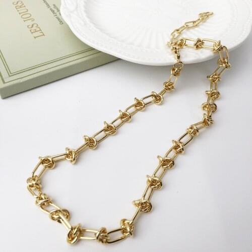 INS Retro Personality Thick Chain Knot Necklace Gold Color Minimalist Metal Chain Fashion Women Jewelry Trendy Geometric Collar