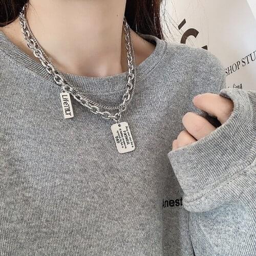 Hip Hop Titanium Steel Necklace for Men and Women Personalized Tide Letters Pendant Stainless Steel Multi-layer Jumper Chain