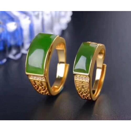 Couple Rings Set Natural Hetian Jasper Lovers Ring Free shipping Finger ring Natural real Hetian Jasper 925 sterling silver