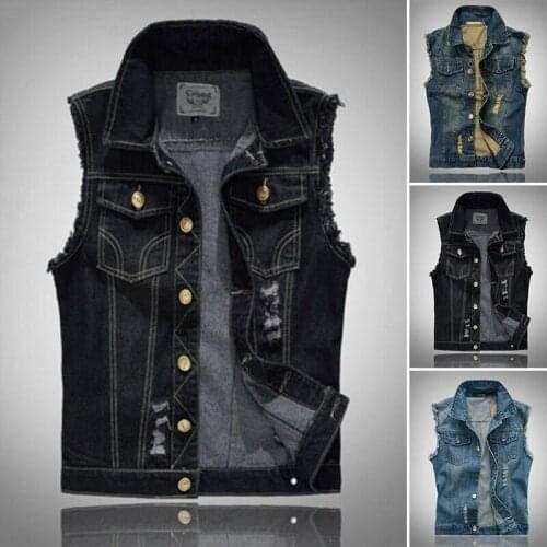 Causal Mens Jacket Denim Vest Jean Coat Cool Collar Sleeveless Shirt Biker S-6Xl Personality Versatile Lapel Street Trendsetters
