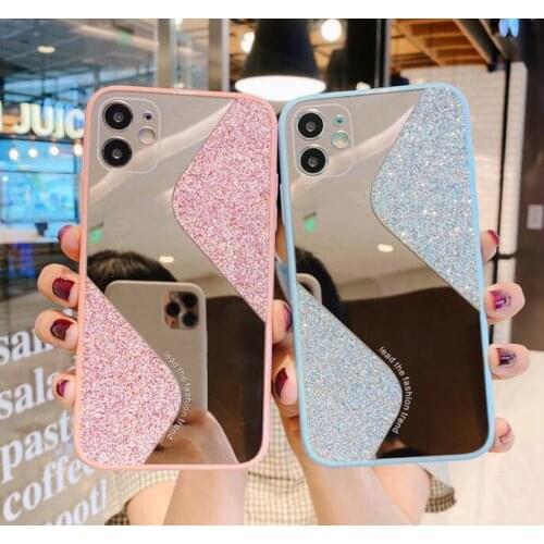 Luxury Geometric Sequins Makeup Mirror Phone Case for iPhone 11 12 Mini Pro Max XS Max X XR 7 8 Plus Glitter Soft Tpu Back Cover