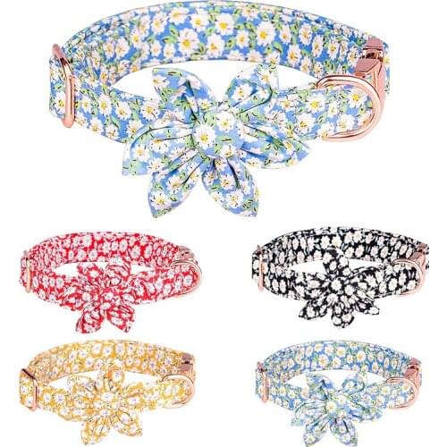 Removable Flower Dog Collar Custom Dog Collar Cotton Pet Cat Collar personalized Summer Dog Accessory for Small Medium Large Dog