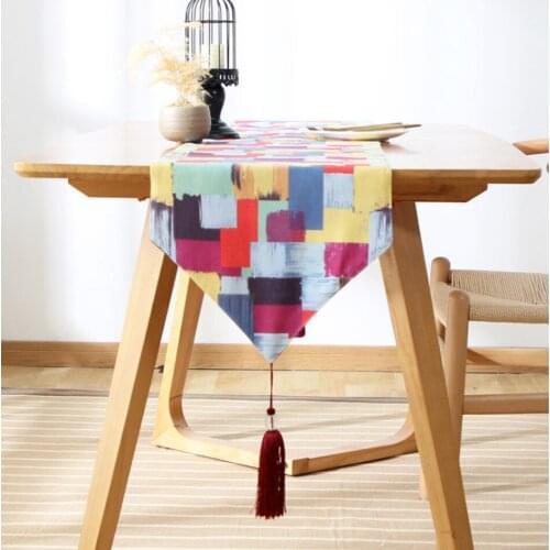 Modern Color Stitching Plaid Cotton And Linen Table Runner With Fringe Edge Household Rectangular TV Cabinet Porch Decoration